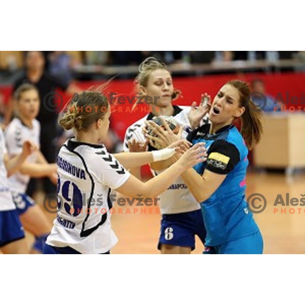 of Krim Mercator in action during handball match between Krim Mercator (Slovenia) and Lada Toljati ( Russia) in semi-final of Cup Winners Cup, played in Kodeljevo Hall, Ljubljana, Slovenia on April 9, 2016