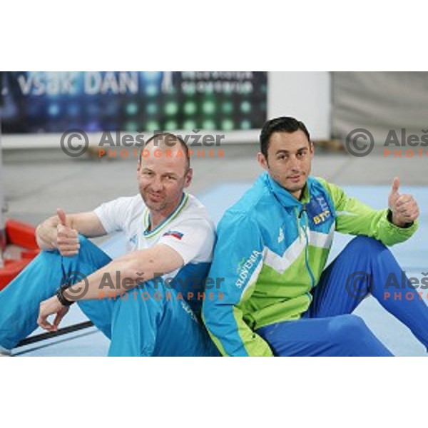 Sebastjan Piletic and Alen Dimic of Slovenia during Artistic Gymnastics World Cup in Stozice Hall, Ljubljana on April 10, 2016