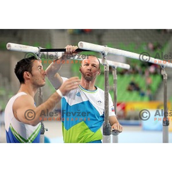 Sebastjan Piletic and Alen Dimic of Slovenia during Artistic Gymnastics World Cup in Stozice Hall, Ljubljana on April 10, 2016