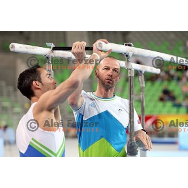 Sebastjan Piletic and Alen Dimic of Slovenia during Artistic Gymnastics World Cup in Stozice Hall, Ljubljana on April 10, 2016