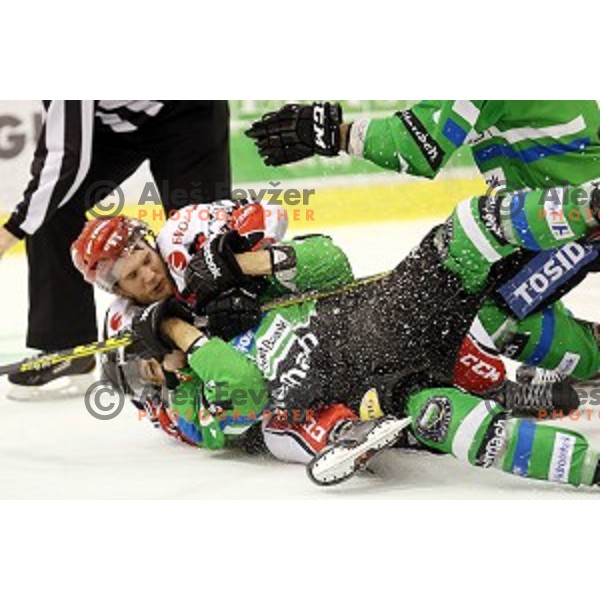 of Telemach Olimpija in action during ice-hockey match Telemach Olimpija - SIJ Acroni Jesenice in the Final of Slovenian Championship, Tivoli Hall, Ljubljana, Slovenia on April 11, 2016
