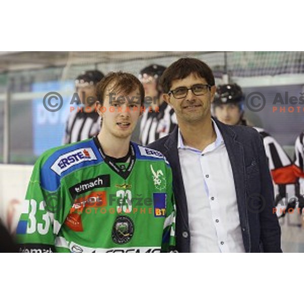 of Telemach Olimpija in action during ice-hockey match Telemach Olimpija - SIJ Acroni Jesenice in the Final of Slovenian Championship, Tivoli Hall, Ljubljana, Slovenia on April 11, 2016