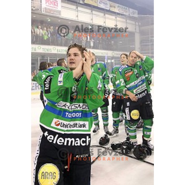 Luka Kalan of Telemach Olimpija in action during ice-hockey match Telemach Olimpija - SIJ Acroni Jesenice in the Final of Slovenian Championship, Tivoli Hall, Ljubljana, Slovenia on April 11, 2016