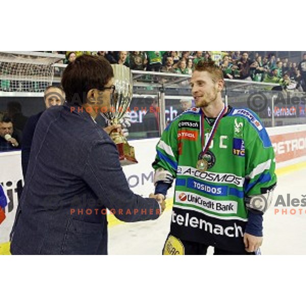 Ales Music of Telemach Olimpija in action during ice-hockey match Telemach Olimpija - SIJ Acroni Jesenice in the Final of Slovenian Championship, Tivoli Hall, Ljubljana, Slovenia on April 11, 2016
