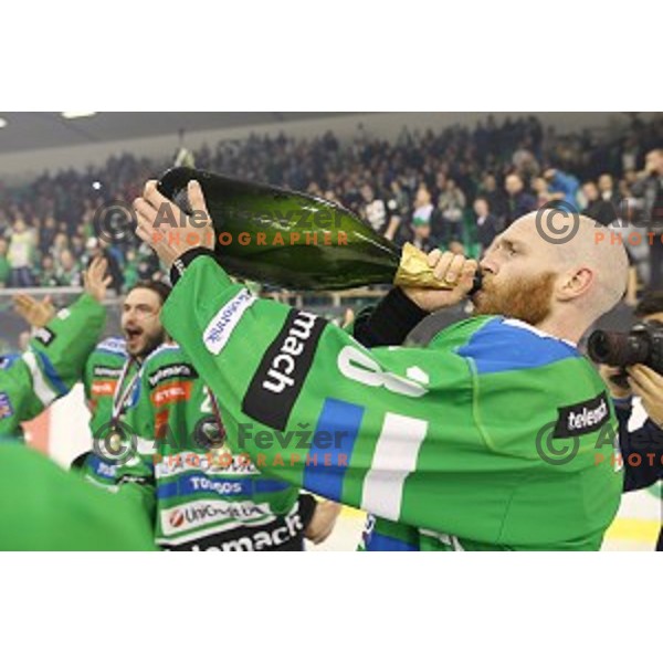 Andrej Tavzelj of Telemach Olimpija in action during ice-hockey match Telemach Olimpija - SIJ Acroni Jesenice in the Final of Slovenian Championship, Tivoli Hall, Ljubljana, Slovenia on April 11, 2016
