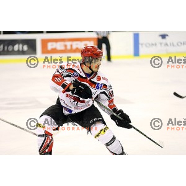 of Telemach Olimpija in action during ice-hockey match Telemach Olimpija - SIJ Acroni Jesenice in the Final of Slovenian Championship, Tivoli Hall, Ljubljana, Slovenia on April 11, 2016