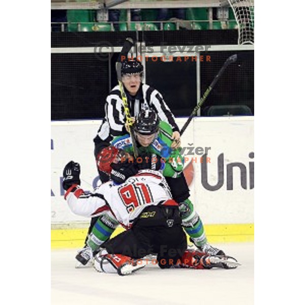 of Telemach Olimpija in action during ice-hockey match Telemach Olimpija - SIJ Acroni Jesenice in the Final of Slovenian Championship, Tivoli Hall, Ljubljana, Slovenia on April 11, 2016