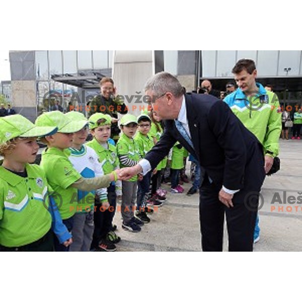 Thomas Bach, president of MOK at opening of Slovenian Olympic educational centre in BTC city, Ljubljana on April 15, 2016