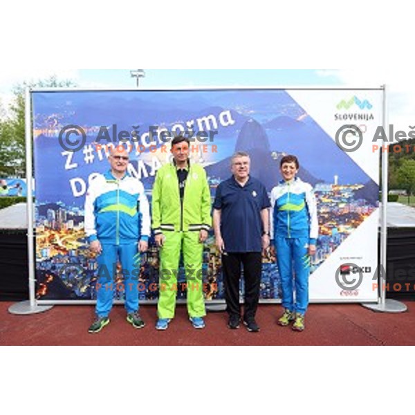 Thomas Bach, Borut Pahor, Maja Makovec Brencic at Moja norma Rio 2016 recreational event of Olympic Committee of Slovenia at Kodeljevo, Ljubljana on April 15, 2016