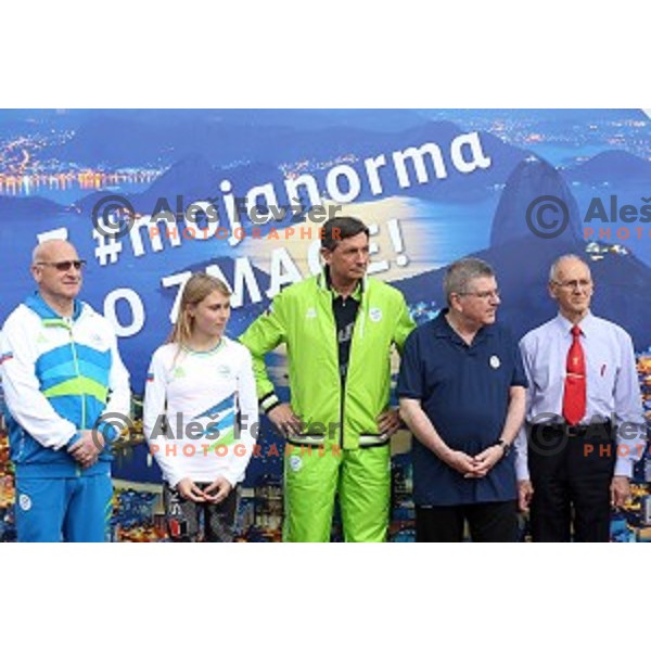 Thomas Bach, Borut Pahor, Maja Makovec Brencic at Moja norma Rio 2016 recreational event of Olympic Committee of Slovenia at Kodeljevo, Ljubljana on April 15, 2016