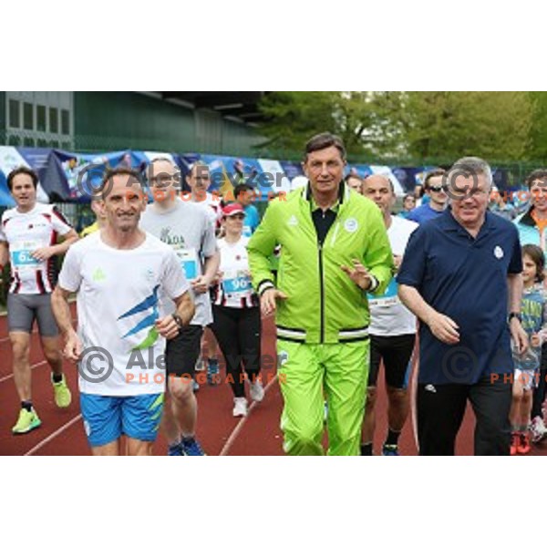 Thomas Bach, Borut Pahor, Maja Makovec Brencic at Moja norma Rio 2016 recreational event of Olympic Committee of Slovenia at Kodeljevo, Ljubljana on April 15, 2016