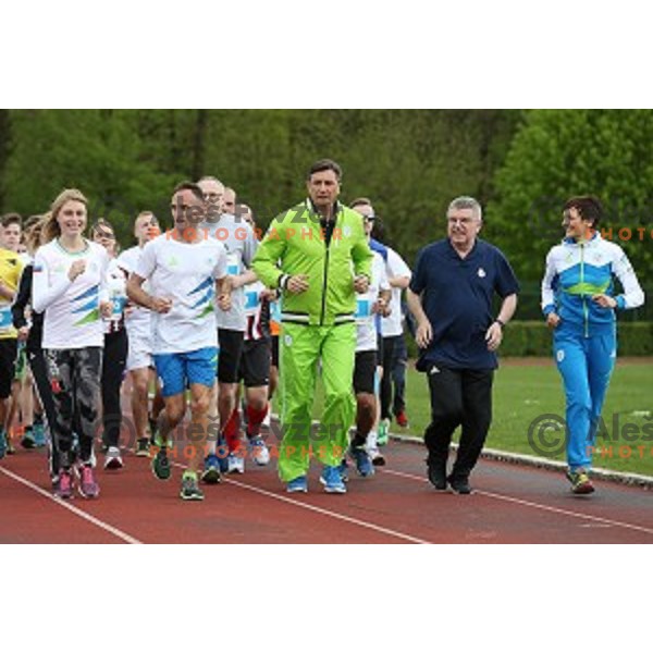 Thomas Bach, Borut Pahor, Maja Makovec Brencic at Moja norma Rio 2016 recreational event of Olympic Committee of Slovenia at Kodeljevo, Ljubljana on April 15, 2016