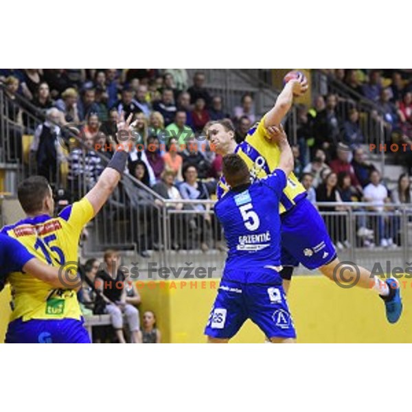 action during the Final of Slovenian Cup handball match between Celje Pivovarna Lasko and Koper in Ribnica on April 17, 2014