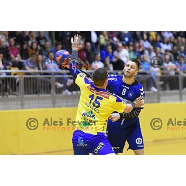 action during the Final of Slovenian Cup handball match between Celje Pivovarna Lasko and Koper in Ribnica on April 17, 2014