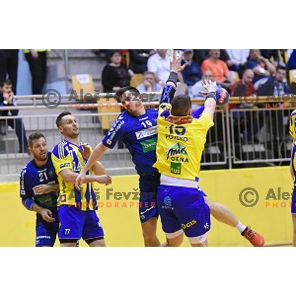 action during the Final of Slovenian Cup handball match between Celje Pivovarna Lasko and Koper in Ribnica on April 17, 2014