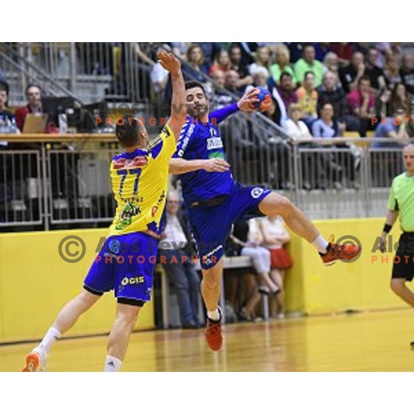 action during the Final of Slovenian Cup handball match between Celje Pivovarna Lasko and Koper in Ribnica on April 17, 2014