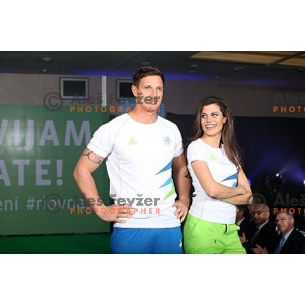 Slovenian Olympic collection for Rio de Janeiro 2016 Olympic games during fashion show in hotel Lev, Ljubljana on April 15, 2016