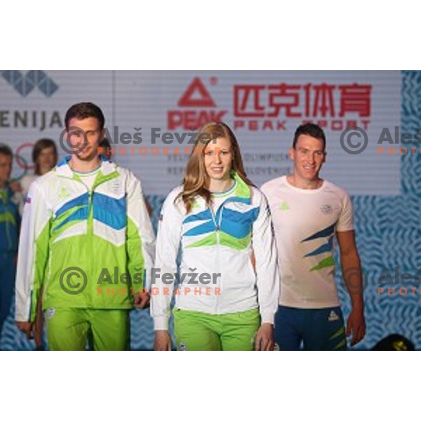 Darko Cingesar and Maja Mihalinec as models in Slovenian Olympic collection for Rio de Janeiro 2016 Olympic games during fashion show in hotel Lev, Ljubljana on April 15, 2016