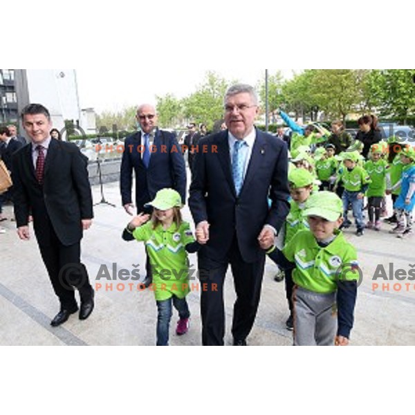 Thomas Bach, president of MOK at opening of Slovenian Olympic educational centre in BTC city, Ljubljana on April 15, 2016