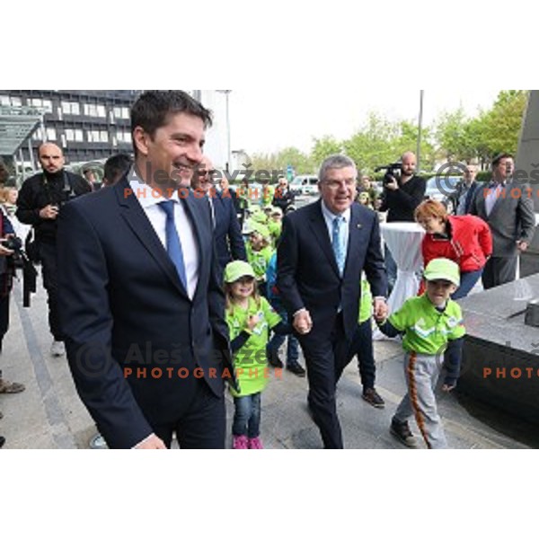 Edvard kolar and Thomas Bach, president of MOK at opening of Slovenian Olympic educational centre in BTC city, Ljubljana on April 15, 2016