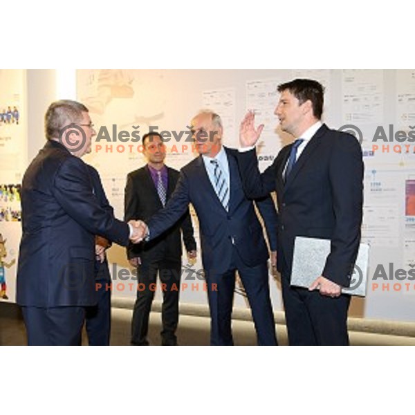 Edvard Kolar and Thomas Bach, president of MOK at opening of Slovenian Olympic educational centre in BTC city, Ljubljana on April 15, 2016