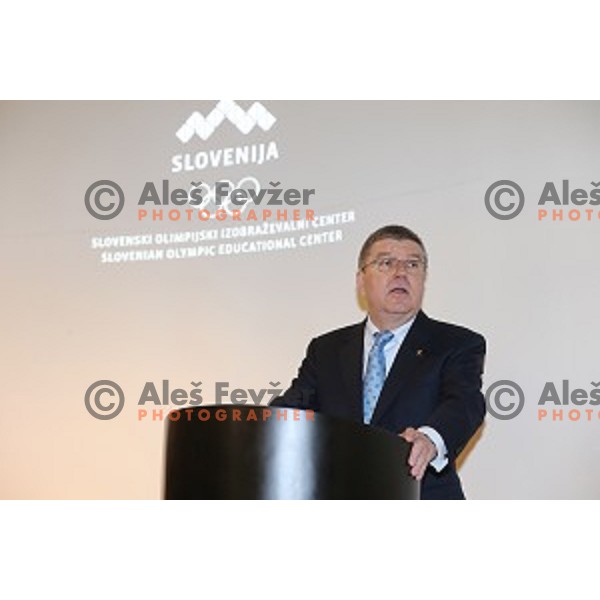 Thomas Bach, president of MOK at opening of Slovenian Olympic educational centre in BTC city, Ljubljana on April 15, 2016