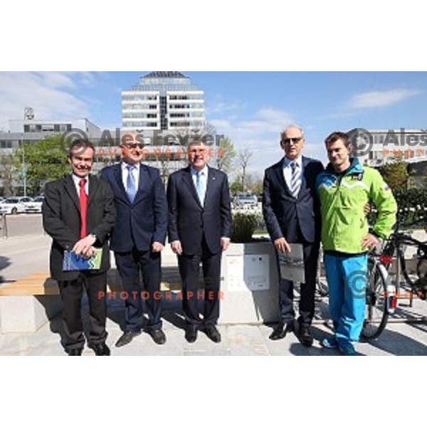 Thomas Bach, president of MOK at opening of Slovenian Olympic educational centre in BTC city, Ljubljana on April 15, 2016