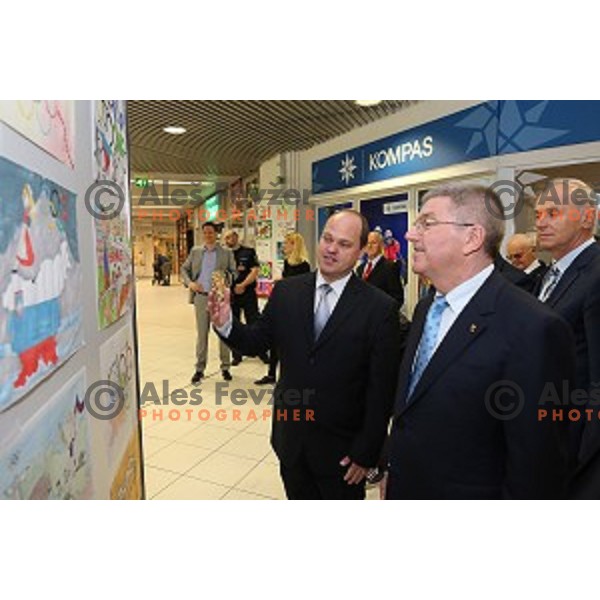 Ales Solar and Thomas Bach, president of MOK at opening of Slovenian Olympic educational centre in BTC city, Ljubljana on April 15, 2016