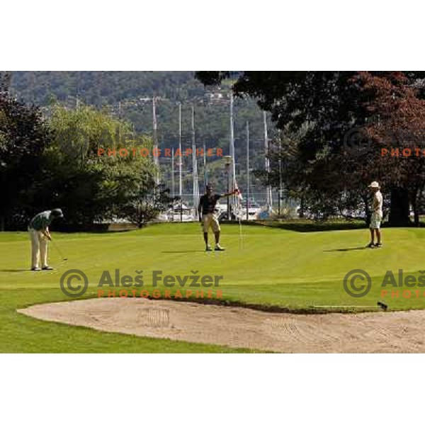 Green of 13th hole at Patriziale Ascona golf club, Switzerland 