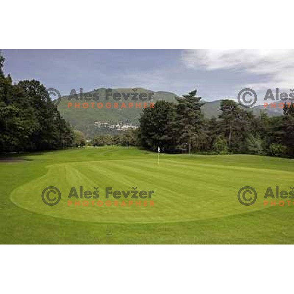 Green of 9th hole at Patriziale Ascona golf club, Switzerland 