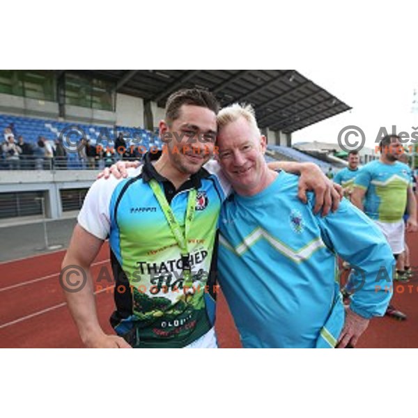 Lewis Podpadec and Andrew Fenton, head coach of Slovenia during Slovenia-Austria rugby match in Ljubljana, Slovenia on May 7, 2016
