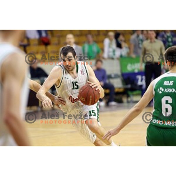 Sava Lesic in action in Nova KBM league basketball match between Union Olimpija and Krka in Tivoli Hall, Ljubljana, Slovenia on April 11, 2016