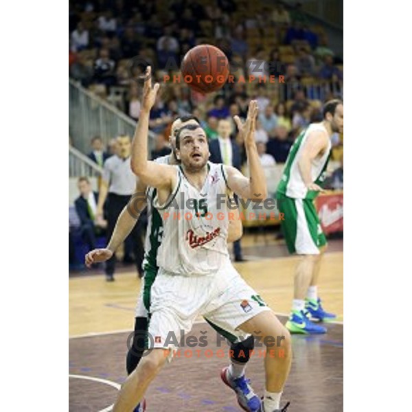 Sava Lesic in action in Nova KBM league basketball match between Union Olimpija and Krka in Tivoli Hall, Ljubljana, Slovenia on April 11, 2016