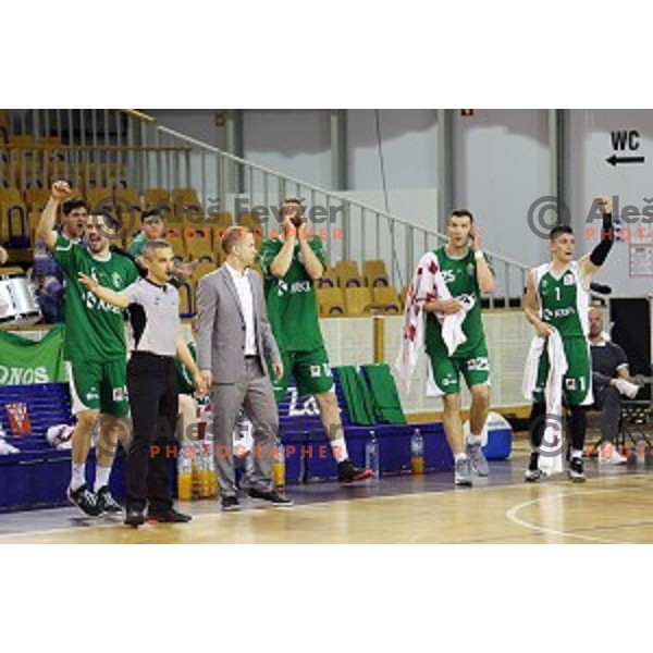 action in Nova KBM league basketball match between Union Olimpija and Krka in Tivoli Hall, Ljubljana, Slovenia on April 11, 2016