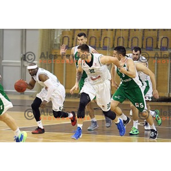 action in Nova KBM league basketball match between Union Olimpija and Krka in Tivoli Hall, Ljubljana, Slovenia on April 11, 2016