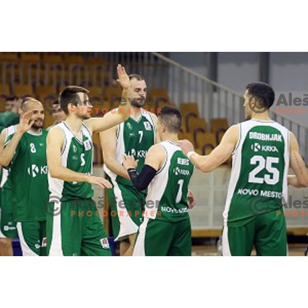 action in Nova KBM league basketball match between Union Olimpija and Krka in Tivoli Hall, Ljubljana, Slovenia on April 11, 2016