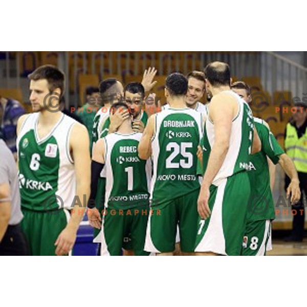 action in Nova KBM league basketball match between Union Olimpija and Krka in Tivoli Hall, Ljubljana, Slovenia on April 11, 2016