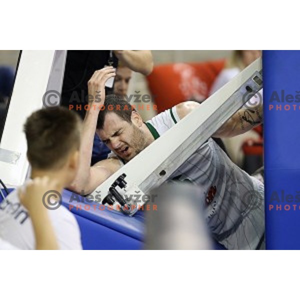 Sava Lesic in action in Nova KBM league basketball match between Union Olimpija and Krka in Tivoli Hall, Ljubljana, Slovenia on April 11, 2016