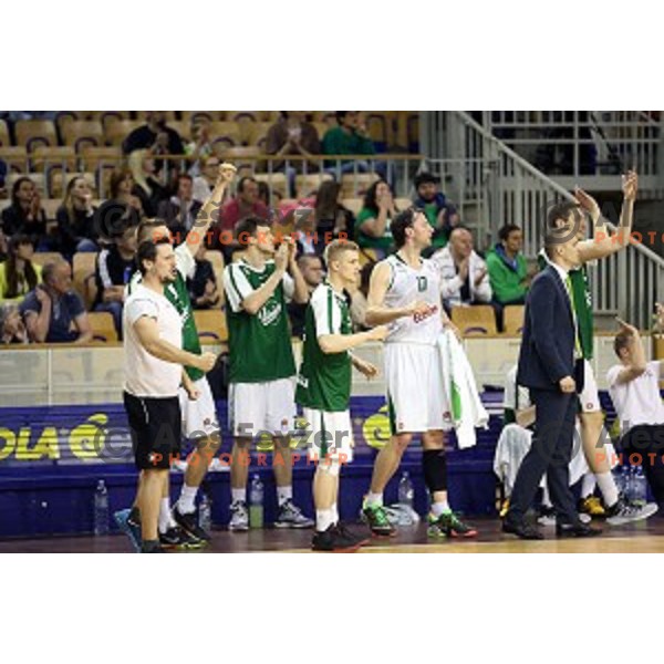 action in Nova KBM league basketball match between Union Olimpija and Krka in Tivoli Hall, Ljubljana, Slovenia on April 11, 2016