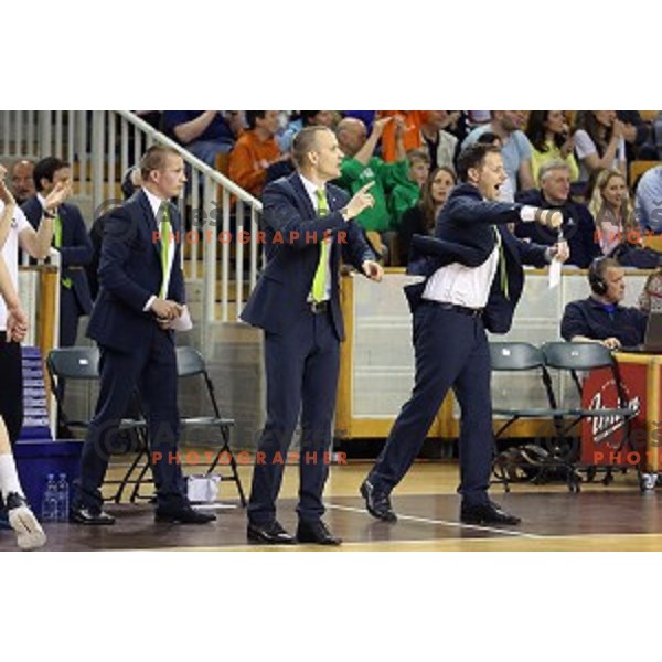 action in Nova KBM league basketball match between Union Olimpija and Krka in Tivoli Hall, Ljubljana, Slovenia on April 11, 2016