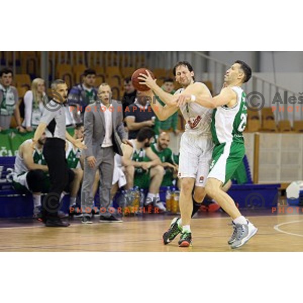 Sasa Zagorac in action in Nova KBM league basketball match between Union Olimpija and Krka in Tivoli Hall, Ljubljana, Slovenia on April 11, 2016