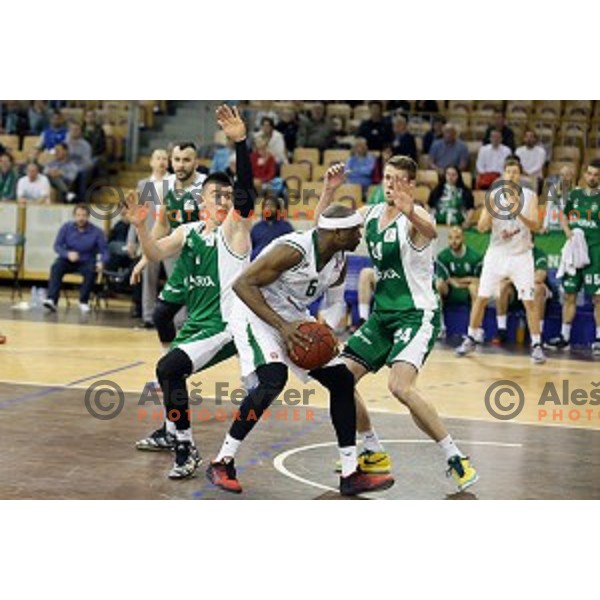 action in Nova KBM league basketball match between Union Olimpija and Krka in Tivoli Hall, Ljubljana, Slovenia on April 11, 2016
