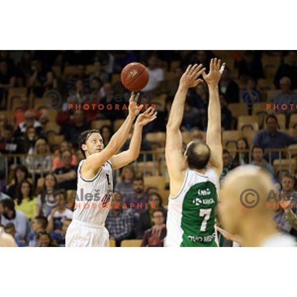 Sasa Zagorac in action in Nova KBM league basketball match between Union Olimpija and Krka in Tivoli Hall, Ljubljana, Slovenia on April 11, 2016