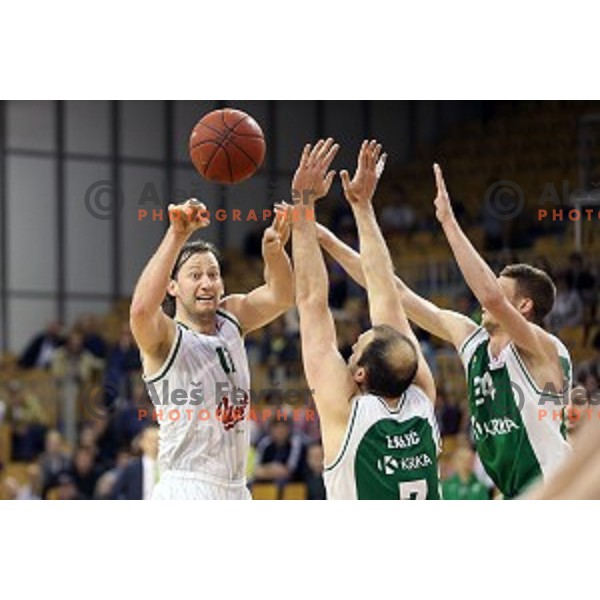 Sasa Zagorac in action in Nova KBM league basketball match between Union Olimpija and Krka in Tivoli Hall, Ljubljana, Slovenia on April 11, 2016