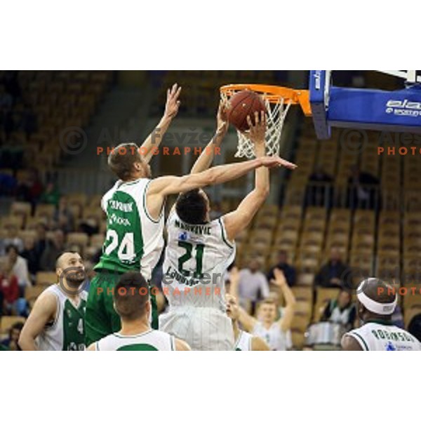 action in Nova KBM league basketball match between Union Olimpija and Krka in Tivoli Hall, Ljubljana, Slovenia on April 11, 2016