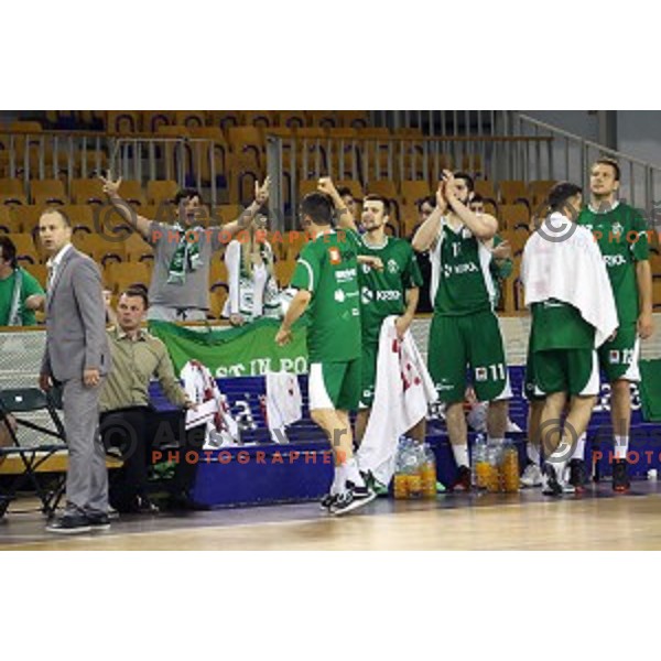 action in Nova KBM league basketball match between Union Olimpija and Krka in Tivoli Hall, Ljubljana, Slovenia on April 11, 2016