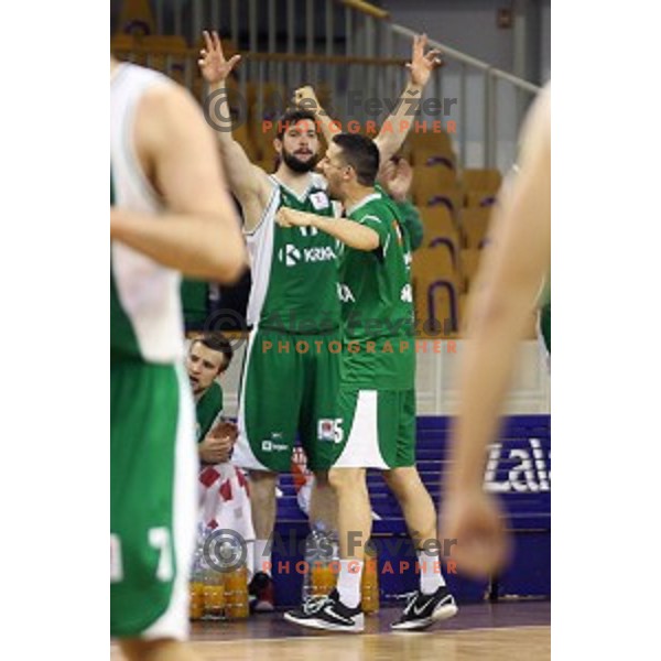 Ziga Dimec in action in Nova KBM league basketball match between Union Olimpija and Krka in Tivoli Hall, Ljubljana, Slovenia on April 11, 2016