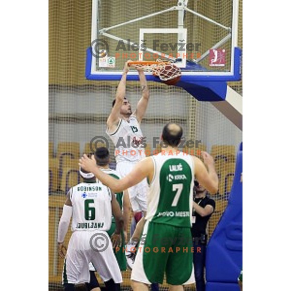 action in Nova KBM league basketball match between Union Olimpija and Krka in Tivoli Hall, Ljubljana, Slovenia on April 11, 2016