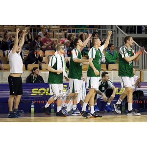 action in Nova KBM league basketball match between Union Olimpija and Krka in Tivoli Hall, Ljubljana, Slovenia on April 11, 2016
