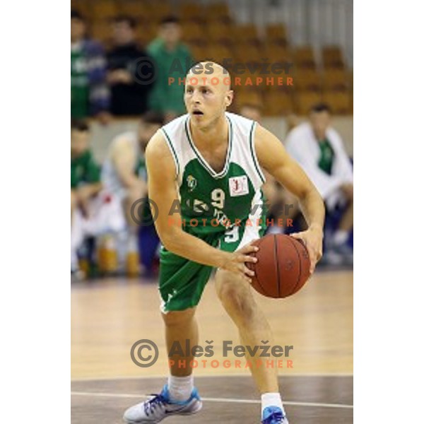 Mirko Mulalic in action in Nova KBM league basketball match between Union Olimpija and Krka in Tivoli Hall, Ljubljana, Slovenia on April 11, 2016
